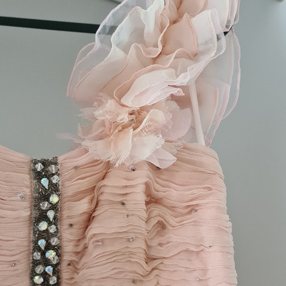 🎁Designer Gerry Shaw Pink Frill One Off Shoulder Jewel Dress - Picture 6 of 14